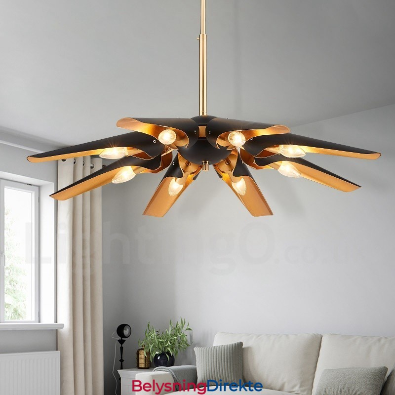 8 Lys Retro Rustikk Luksuriøs Aluminiumslegering Pendellampe Lysekrone Med Aluminiumslegering Skjerm