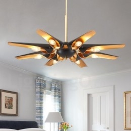 8 Lys Retro Rustikk Luksuriøs Aluminiumslegering Pendellampe Lysekrone Med Aluminiumslegering Skjerm