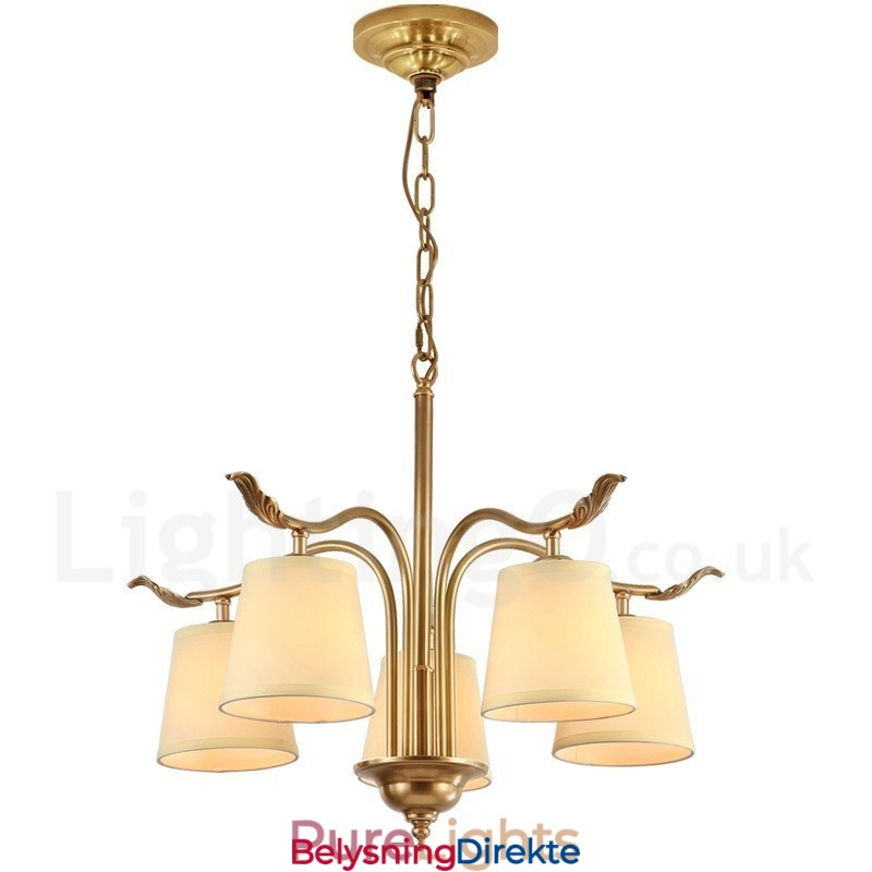Retro Rustikk Luksuriøs Messing Pendellampe Med 5 Lys Og Stoffskjerm