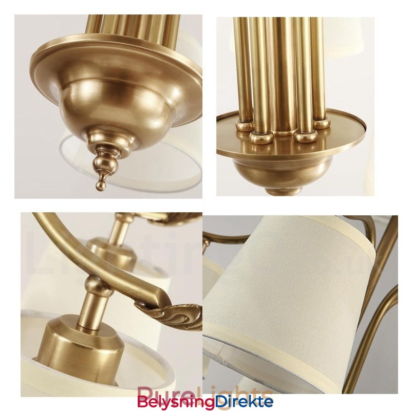Retro Rustikk Luksuriøs Messing Pendellampe Med 5 Lys Og Stoffskjerm