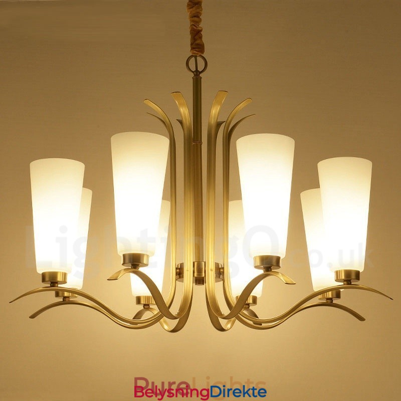 8 Lys Retro Rustikk Luksuriøs Messing Pendellampe Med Glassskjerm