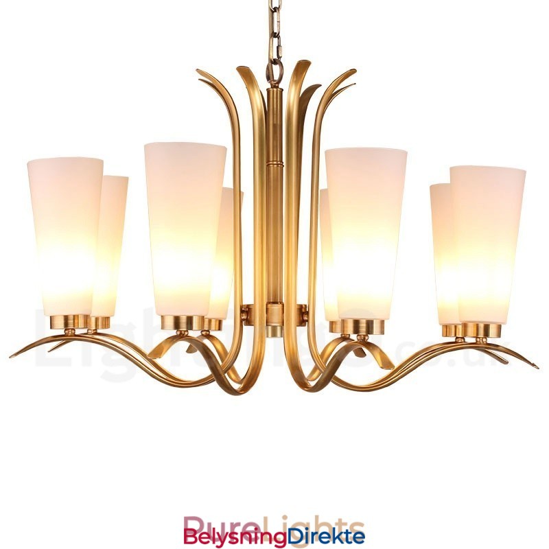 8 Lys Retro Rustikk Luksuriøs Messing Pendellampe Med Glassskjerm