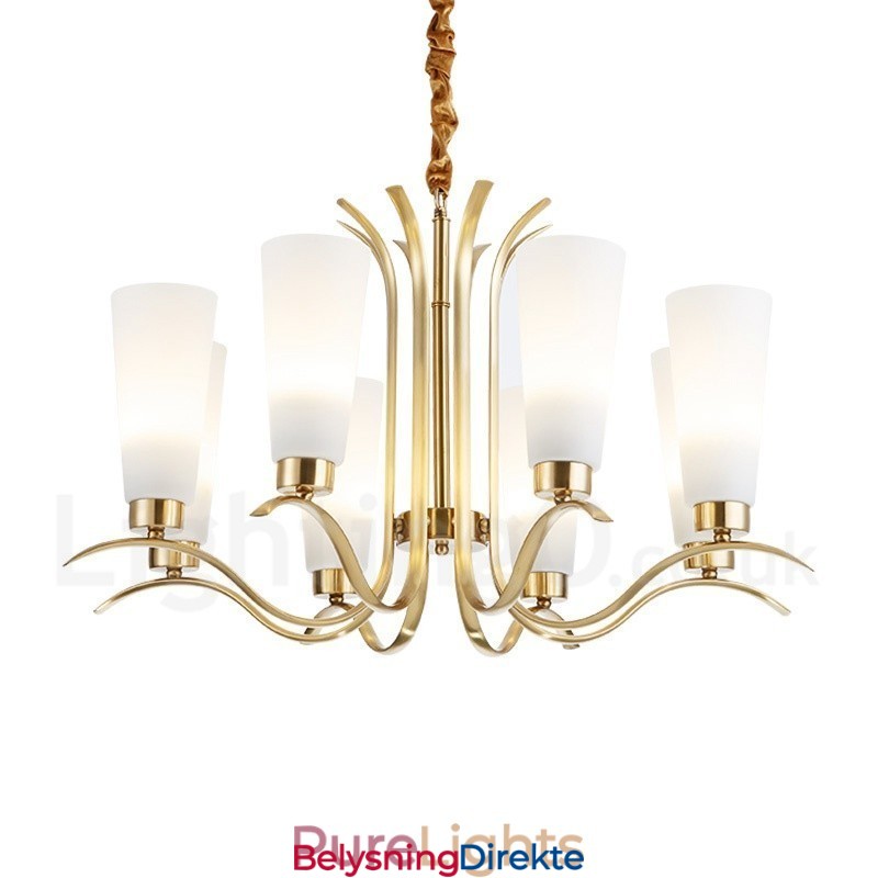 8 Lys Retro Rustikk Luksuriøs Messing Pendellampe Med Glassskjerm