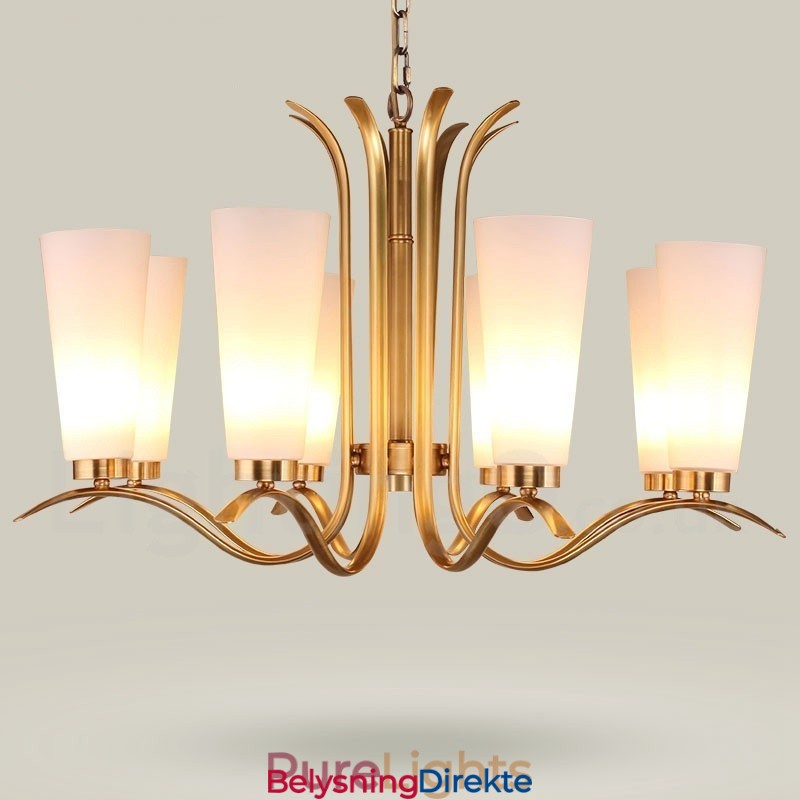 8 Lys Retro Rustikk Luksuriøs Messing Pendellampe Med Glassskjerm