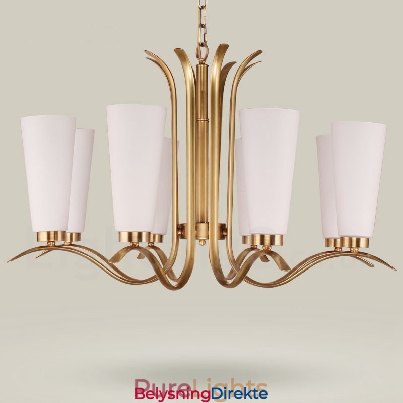 8 Lys Retro Rustikk Luksuriøs Messing Pendellampe Med Glassskjerm