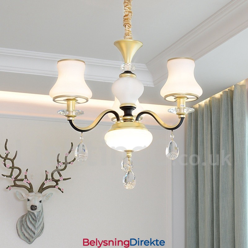 3-Lys Retro Rustikk Luksuriøs Krystall Pendellampe Med Glassskjerm