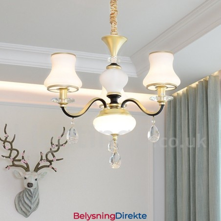 3-Lys Retro Rustikk Luksuriøs Krystall Pendellampe Med Glassskjerm