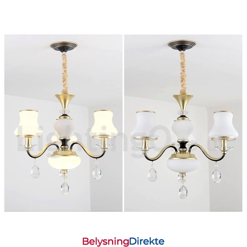 3-Lys Retro Rustikk Luksuriøs Krystall Pendellampe Med Glassskjerm