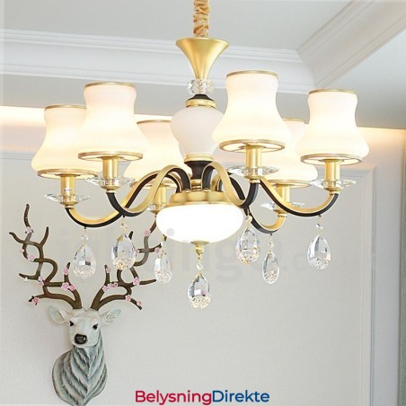 6 Lys Retro Rustikk Luksuriøs Krystall Pendellampe Med Glassskjerm