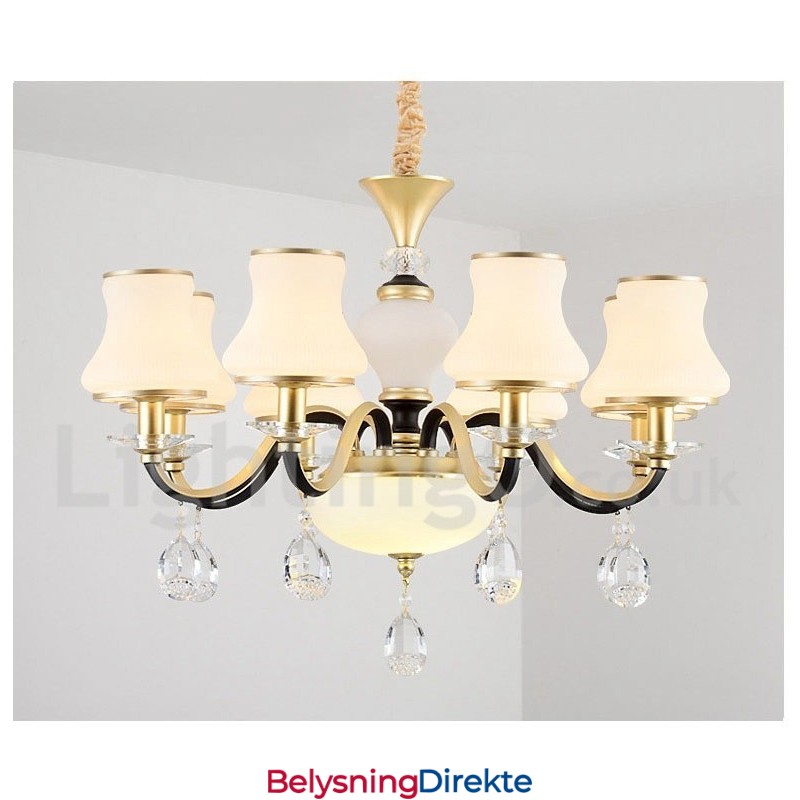 6 Lys Retro Rustikk Luksuriøs Krystall Pendellampe Med Glassskjerm