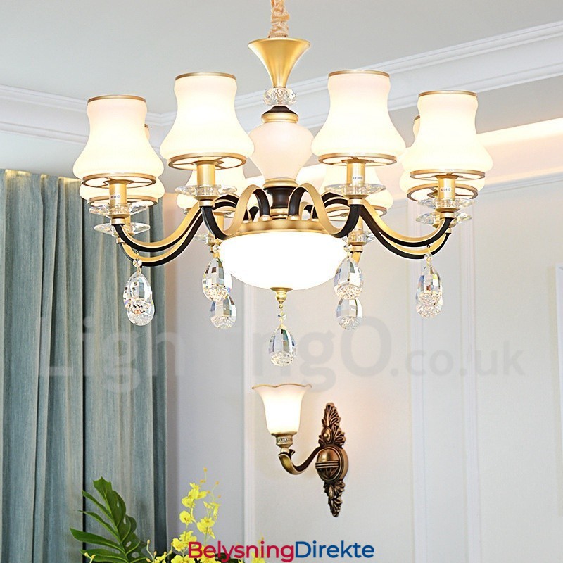 8 Lys Retro Rustikk Luksuriøs Krystall Pendellampe Med Glassskjerm