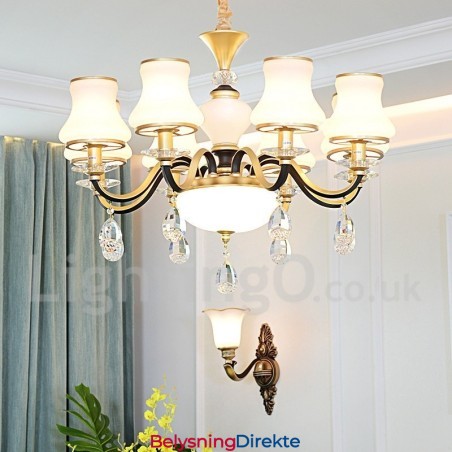 8 Lys Retro Rustikk Luksuriøs Krystall Pendellampe Med Glassskjerm