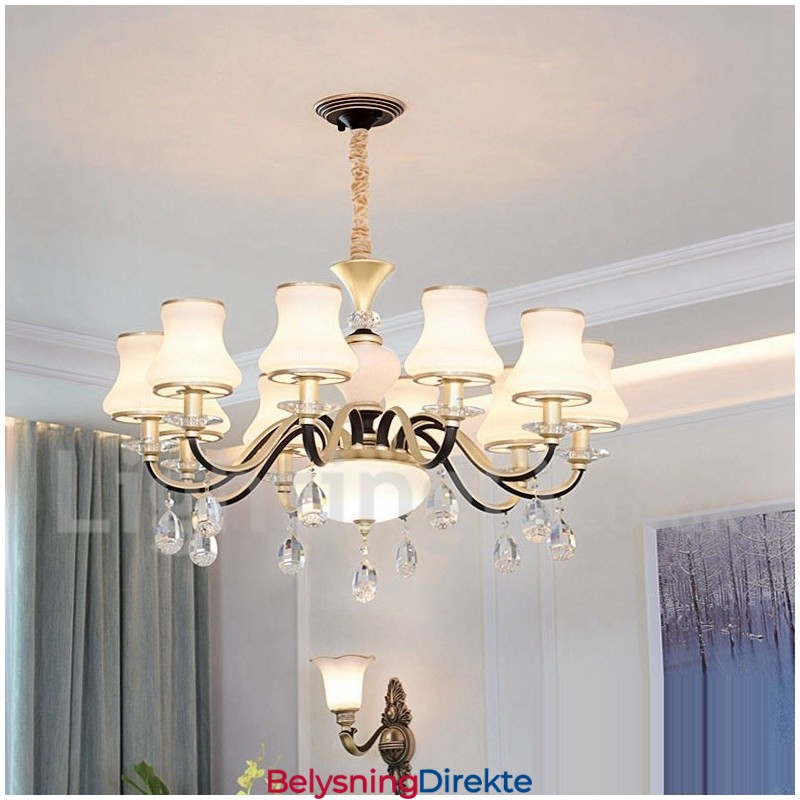 Retro Rustikk Luksuriøs Krystall Pendellampe Med Glassskjerm