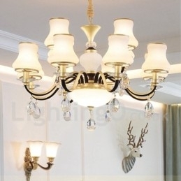 12-Lyss Retro Rustikk Luksuriøs Krystall Pendellampe Med Glassskjerm