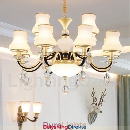 12-Lyss Retro Rustikk Luksuriøs Krystall Pendellampe Med Glassskjerm