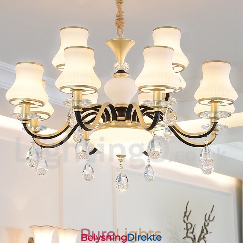 12-Lyss Retro Rustikk Luksuriøs Krystall Pendellampe Med Glassskjerm