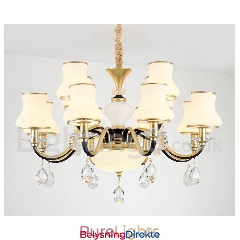 12-Lyss Retro Rustikk Luksuriøs Krystall Pendellampe Med Glassskjerm