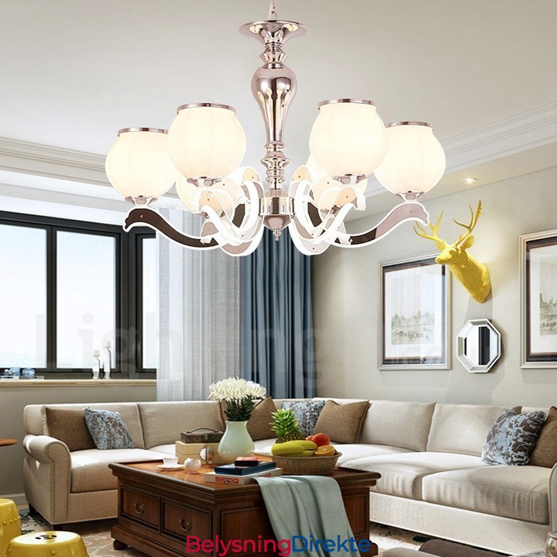 6 Lys Moderne Samtidskunst Luksuriøs Pendellampe Med Glassskjerm