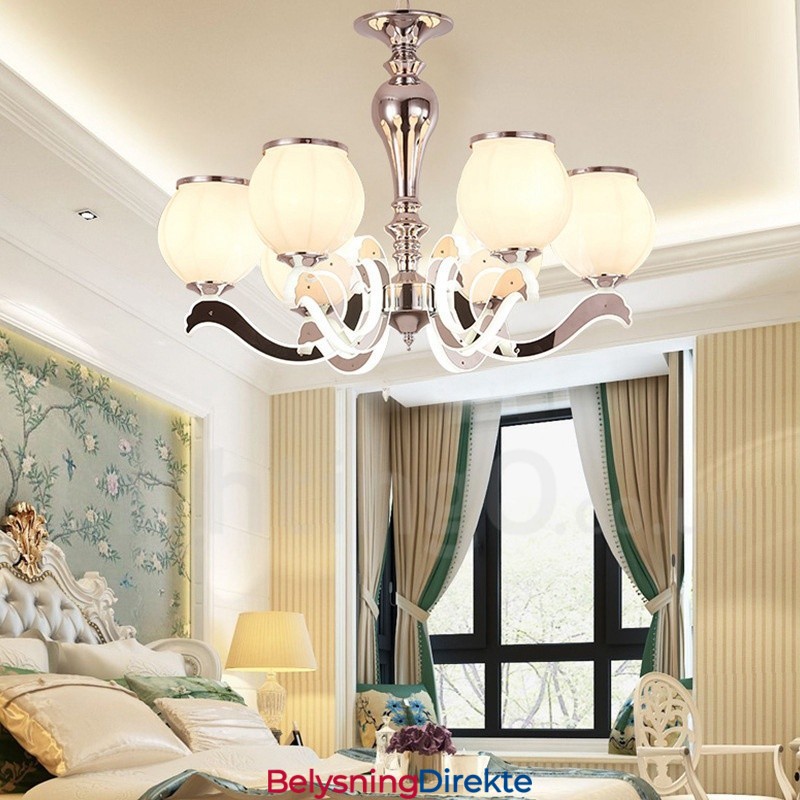 6 Lys Moderne Samtidskunst Luksuriøs Pendellampe Med Glassskjerm