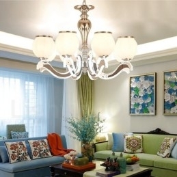 8 Lys Moderne, Samtidskunst Luksuriøs Pendellampe Med Glassskjerm