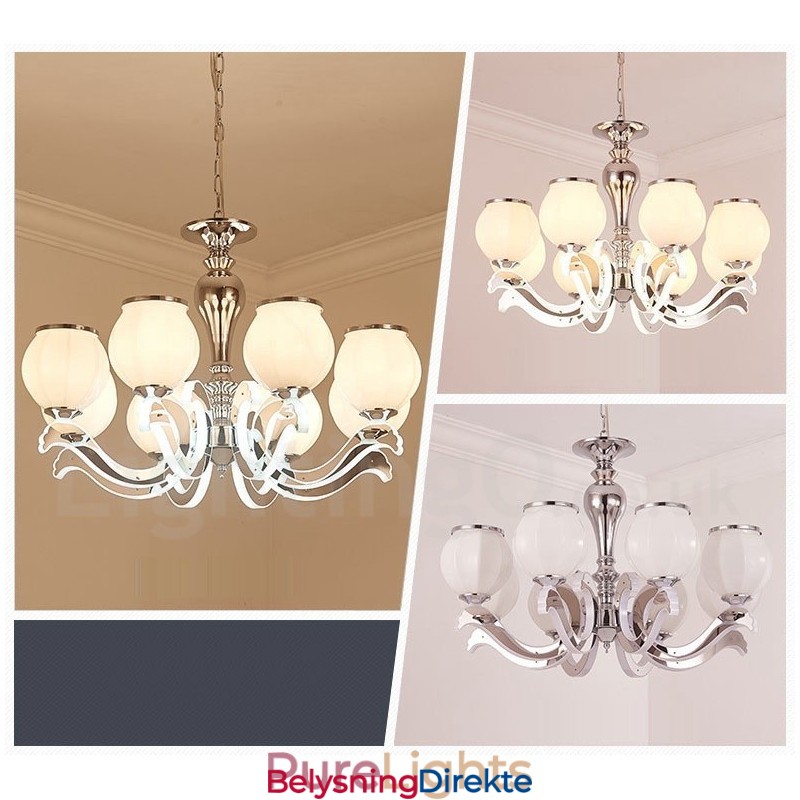 8 Lys Moderne, Samtidskunst Luksuriøs Pendellampe Med Glassskjerm