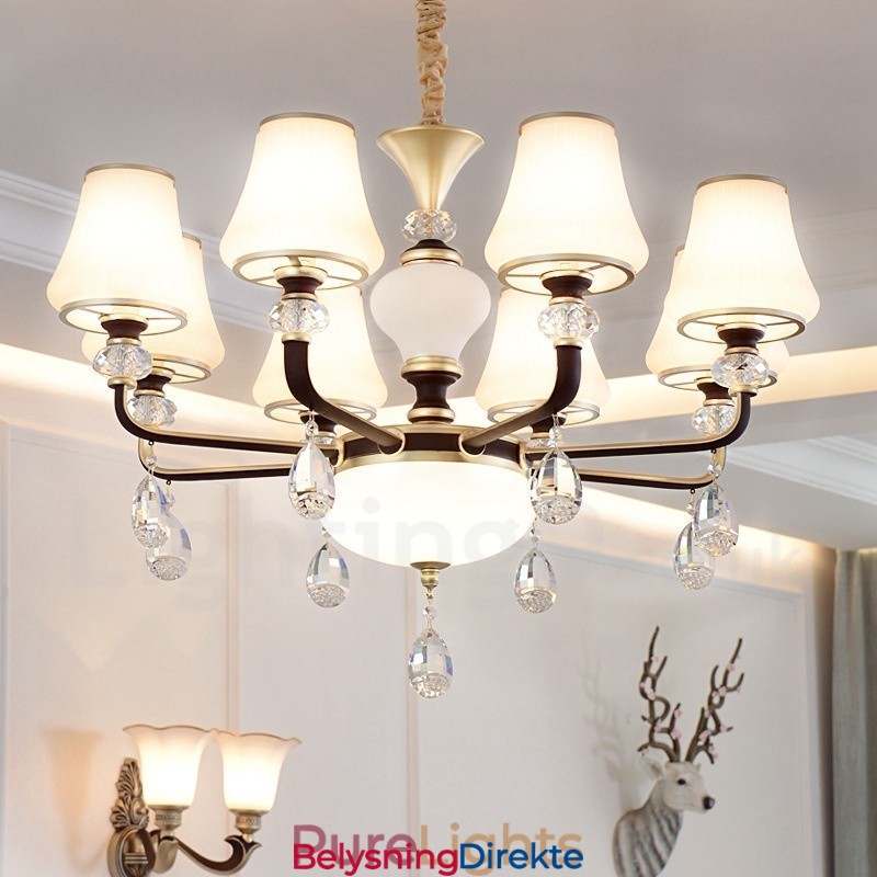 Moderne, Samtidskunst, Retro, Luksuriøs Krystallanhengslampe Med Glassskjerm