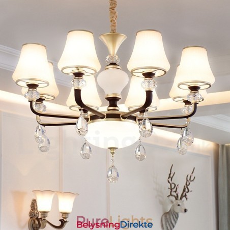 Moderne, Samtidskunst, Retro, Luksuriøs Krystallanhengslampe Med Glassskjerm