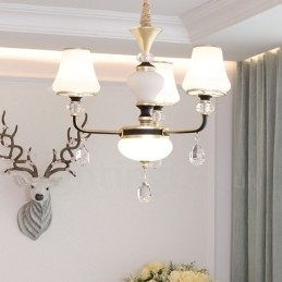 Moderne, Samtidskunst, Retro, Luksuriøs Krystallanhengslampe Med Glassskjerm