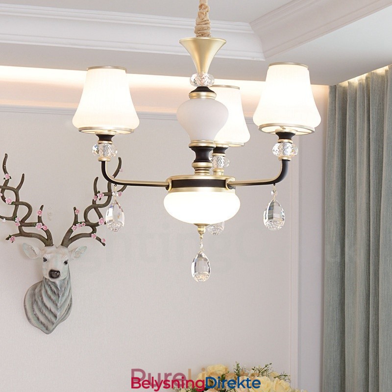 Moderne, Samtidskunst, Retro, Luksuriøs Krystallanhengslampe Med Glassskjerm