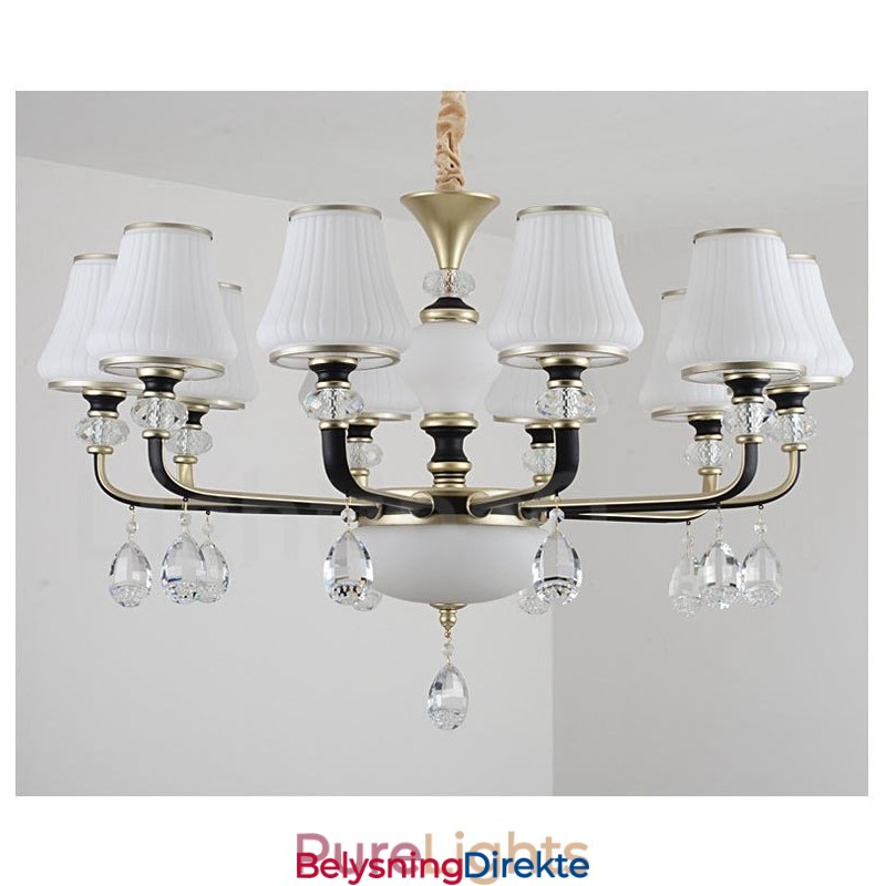 Moderne, Samtidskunst, Retro, Luksuriøs Krystallanhengslampe Med Glassskjerm