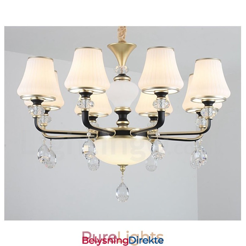 Moderne, Samtidskunst, Retro, Luksuriøs Krystallanhengslampe Med Glassskjerm