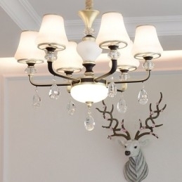 Moderne, Samtidskunst, Retro, Luksuriøs Krystallanhengslampe Med Glassskjerm