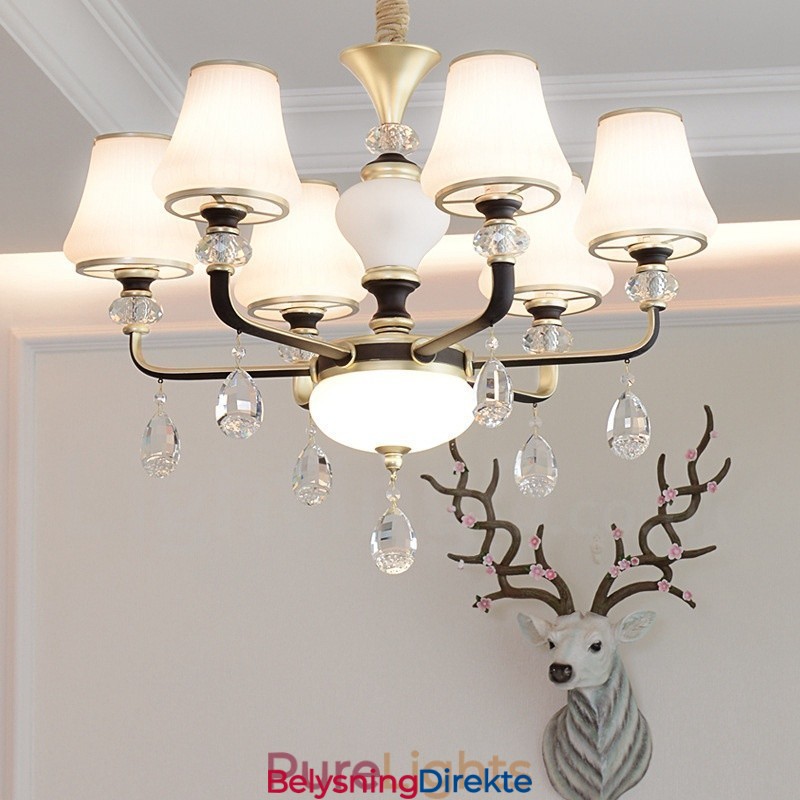 Moderne, Samtidskunst, Retro, Luksuriøs Krystallanhengslampe Med Glassskjerm