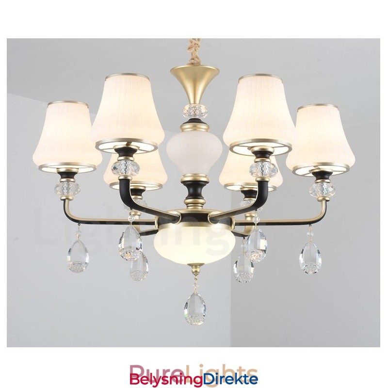 Moderne, Samtidskunst, Retro, Luksuriøs Krystallanhengslampe Med Glassskjerm