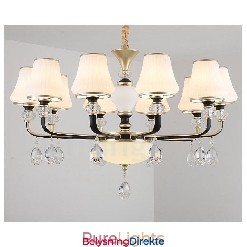 Moderne, Samtidskunst, Retro, Luksuriøs Krystallanhengslampe Med Glassskjerm