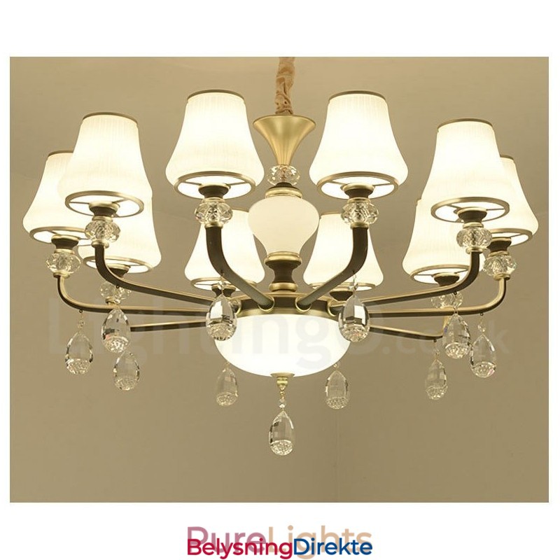 Moderne, Samtidskunst, Retro, Luksuriøs Krystallanhengslampe Med Glassskjerm