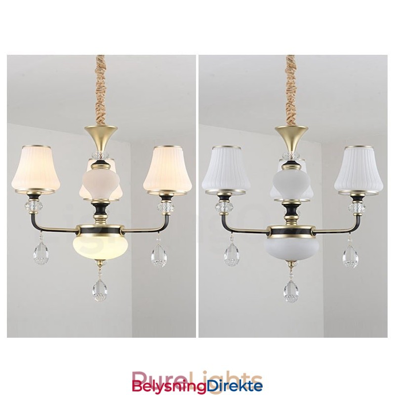 Moderne, Samtidskunst, Retro, Luksuriøs Krystallanhengslampe Med Glassskjerm