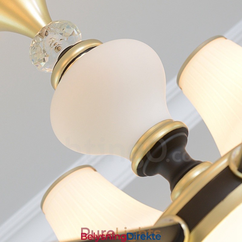 Moderne, Samtidskunst, Retro, Luksuriøs Krystallanhengslampe Med Glassskjerm