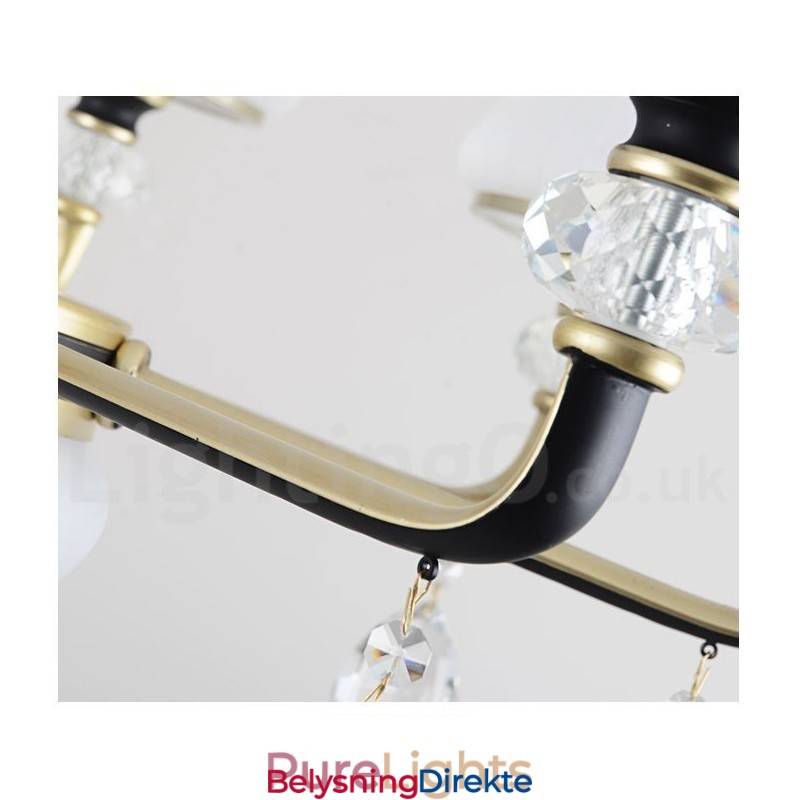 Moderne, Samtidskunst, Retro, Luksuriøs Krystallanhengslampe Med Glassskjerm