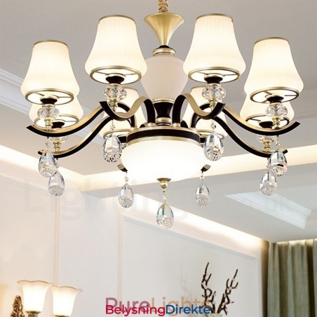 Moderne, Samtidskunst, Retro, Luksuriøs Krystallanhengslampe Med Glassskjerm