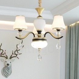 Moderne, Samtidskunst, Retro, Luksuriøs Krystallanhengslampe Med Glassskjerm