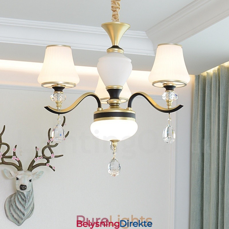 Moderne, Samtidskunst, Retro, Luksuriøs Krystallanhengslampe Med Glassskjerm