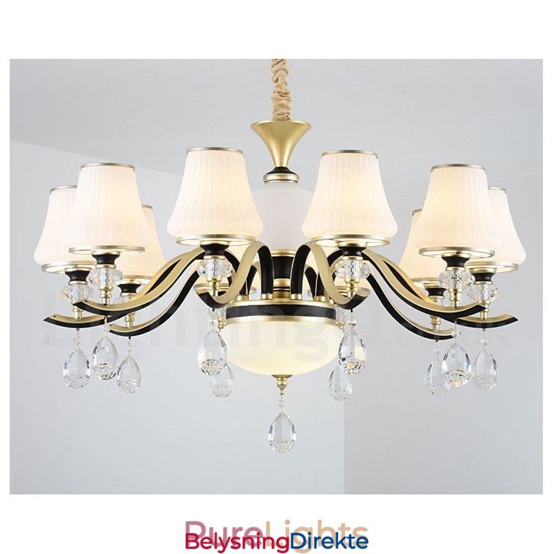 Moderne, Samtidskunst, Retro, Luksuriøs Krystallanhengslampe Med Glassskjerm