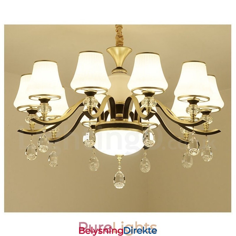 Moderne, Samtidskunst, Retro, Luksuriøs Krystallanhengslampe Med Glassskjerm