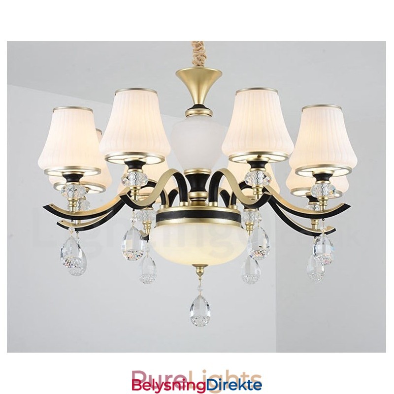 Moderne, Samtidskunst, Retro, Luksuriøs Krystallanhengslampe Med Glassskjerm