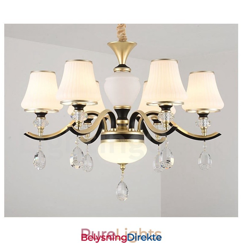 Moderne, Samtidskunst, Retro, Luksuriøs Krystallanhengslampe Med Glassskjerm