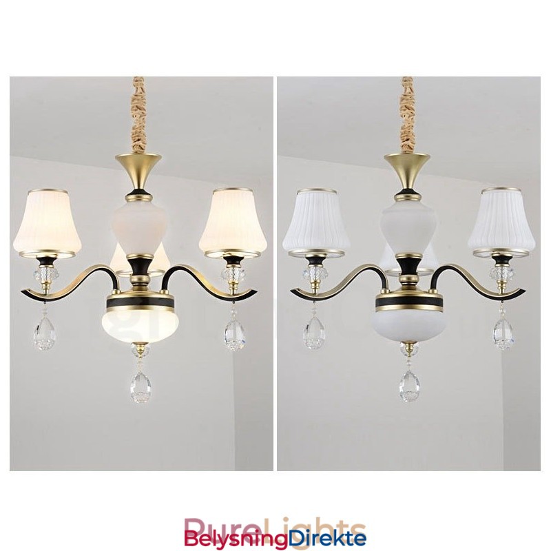 Moderne, Samtidskunst, Retro, Luksuriøs Krystallanhengslampe Med Glassskjerm