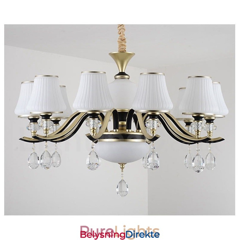 Moderne, Samtidskunst, Retro, Luksuriøs Krystallanhengslampe Med Glassskjerm