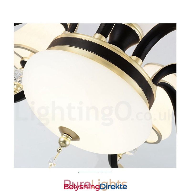 Moderne, Samtidskunst, Retro, Luksuriøs Krystallanhengslampe Med Glassskjerm