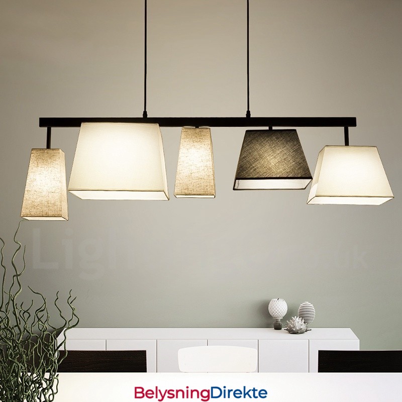 Moderne Og Moderne Pendellampe I Stål Med 5 Lys Og Stoffskjerm